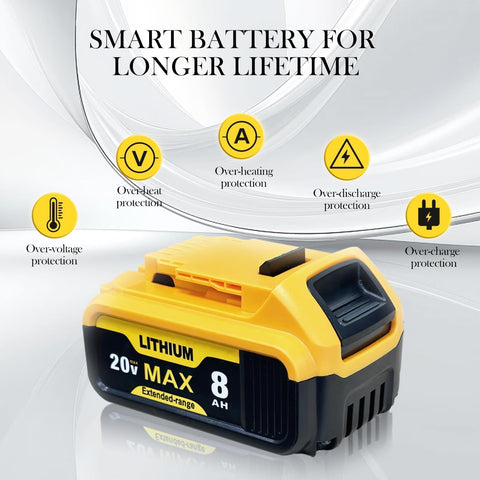 qamqfsou 8000mAh battery for DCB201 extended power on DeWalt tools