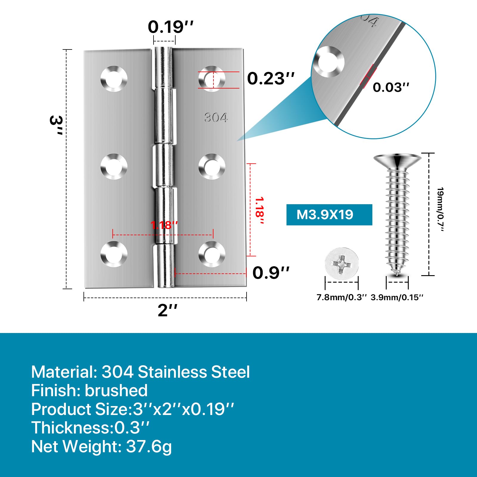 QANQIUPLE 304 stainless steel hinge with corrosion resistance.