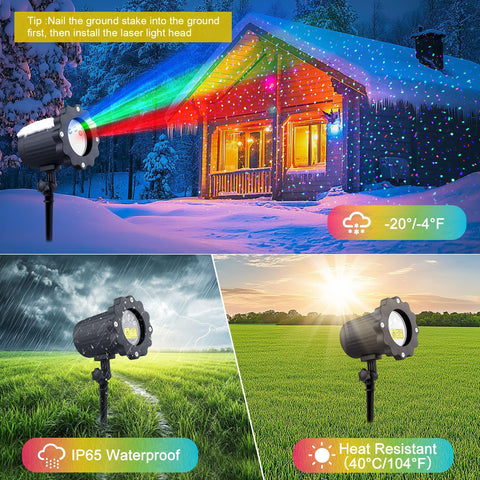 Qardoz laser projector supports ground stake, base, or wall mount installation