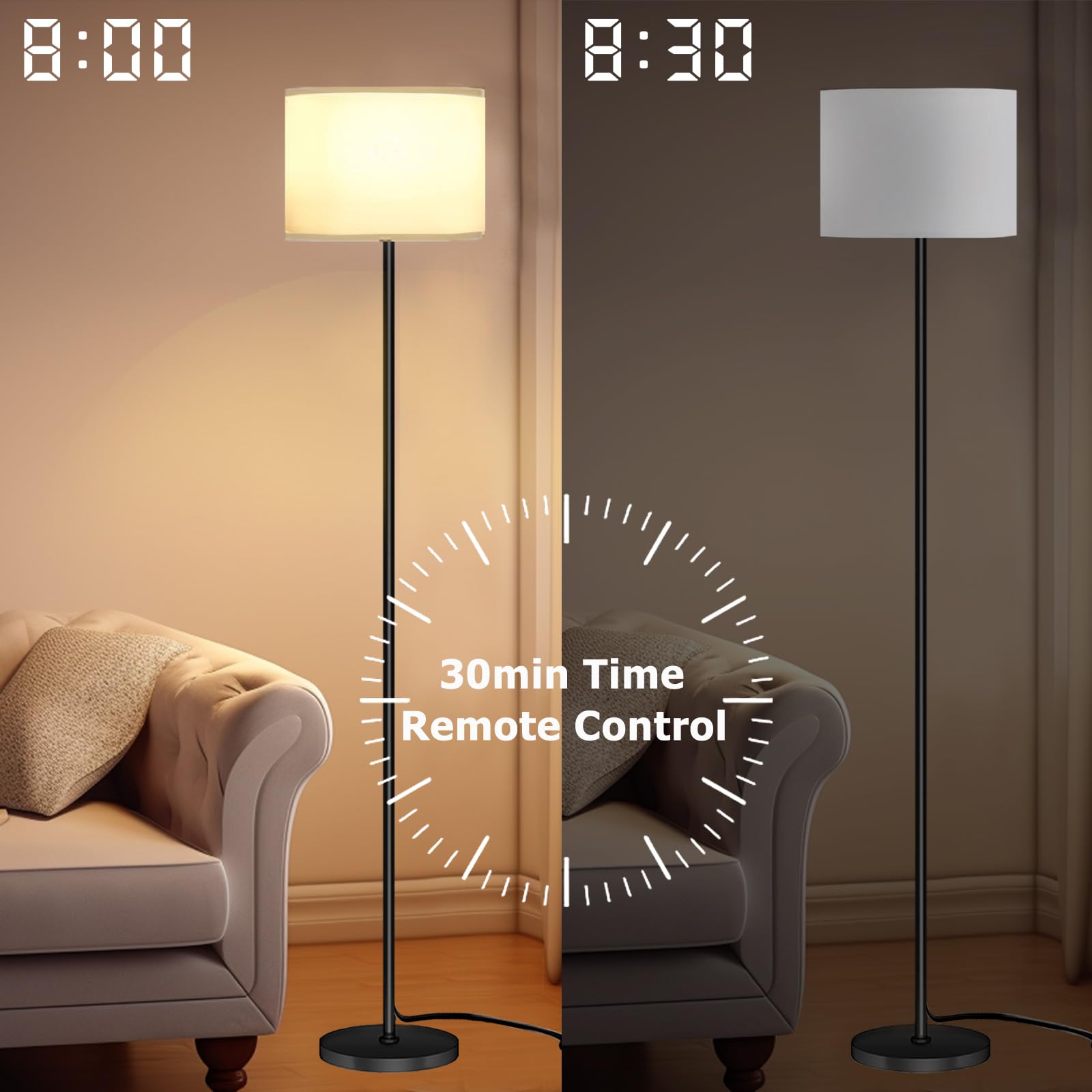 Qaubauyt lamp 60-inch tall fits beside sofa or bed.