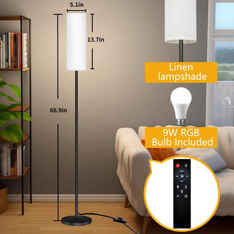 Qaubauyt 67-inch tall floor lamp providing tall, even illumination beside the sofa