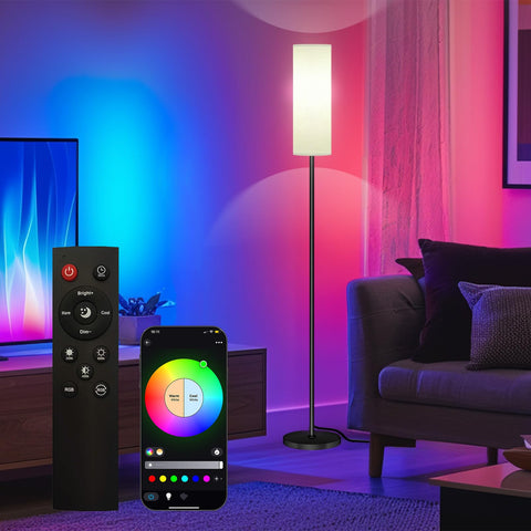 Qaubauyt smart LED floor lamp with app control and RGB colors for ambient lighting
