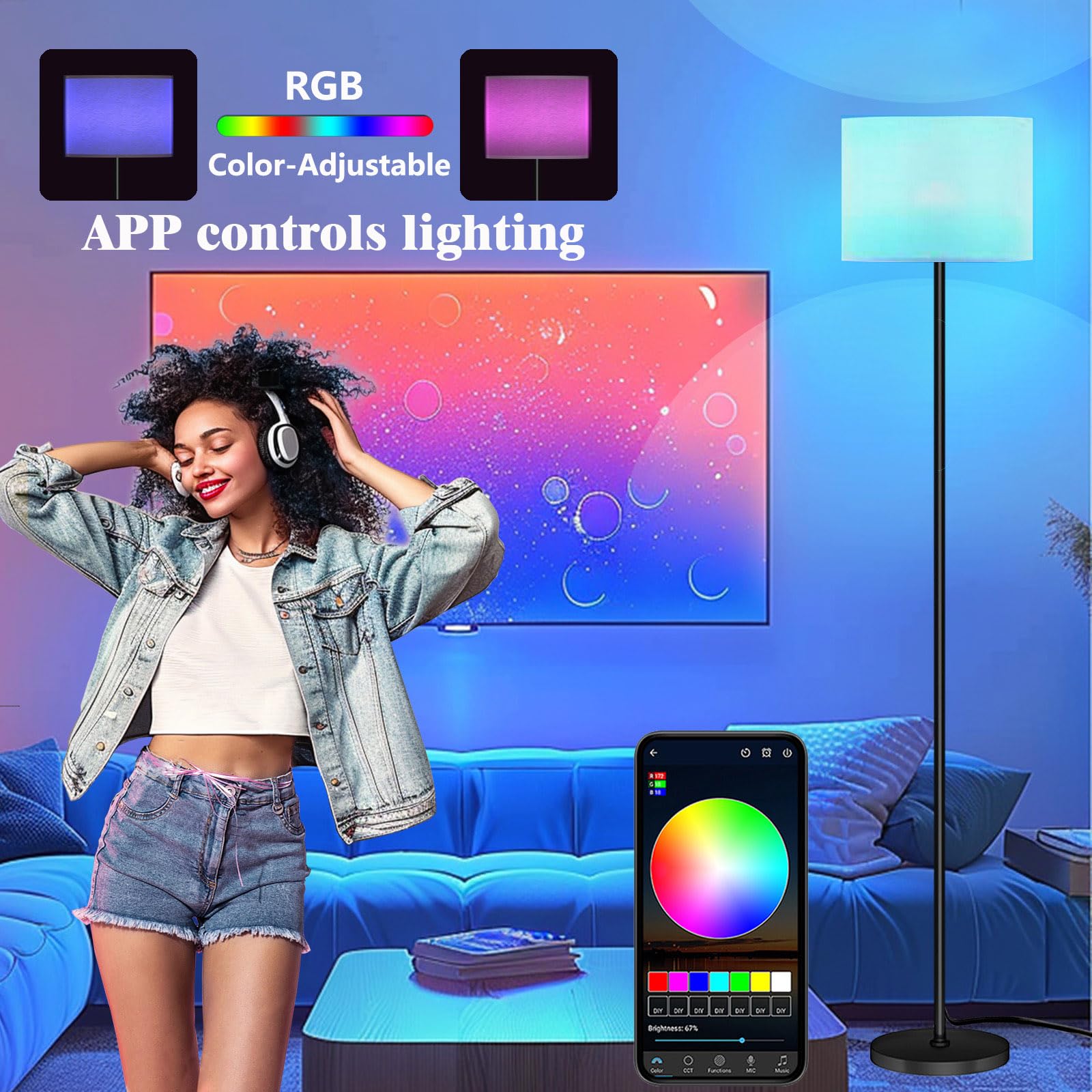 Qaubauyt lamp in scene mode with color cycles for immersive atmosphere.