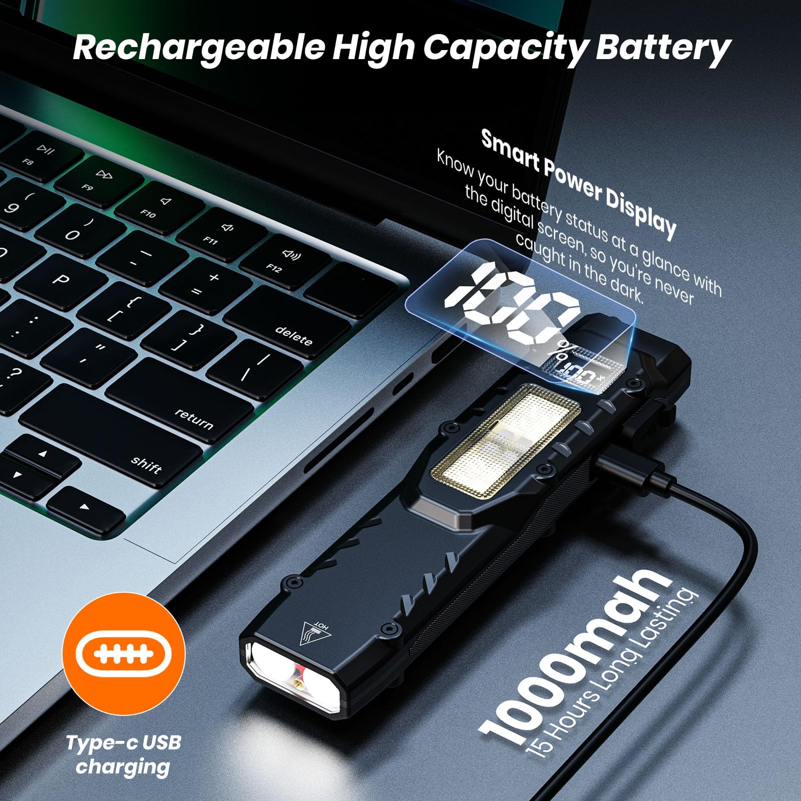 Qayacir EDC digital display shows remaining battery for planning outings.