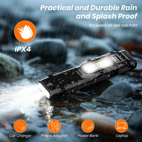 Qayacir EDC rugged IPX4 design withstands rain and splashes.