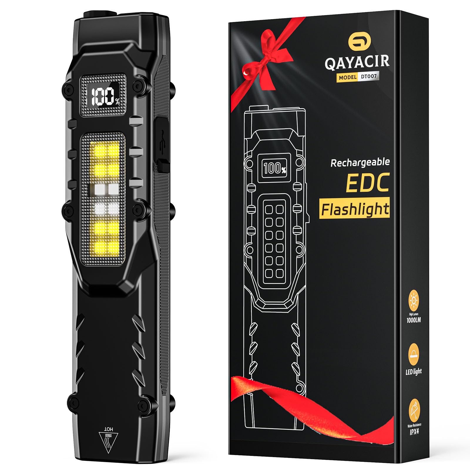 Qayacir EDC main beam illuminates wide areas with Turbo brightness.