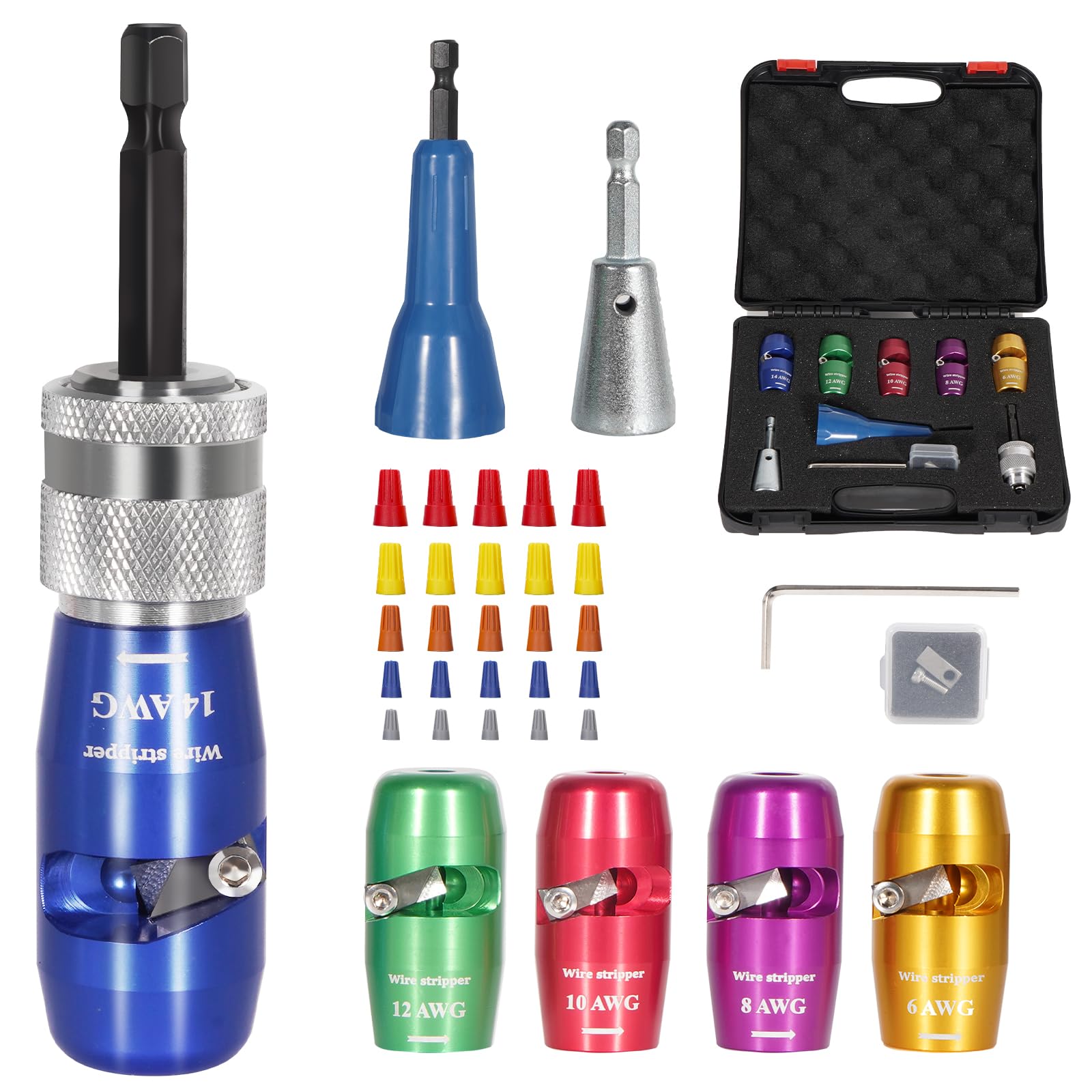 Qbonway wire-stripper-twister drill set in action, smoother stripping with less effort.
