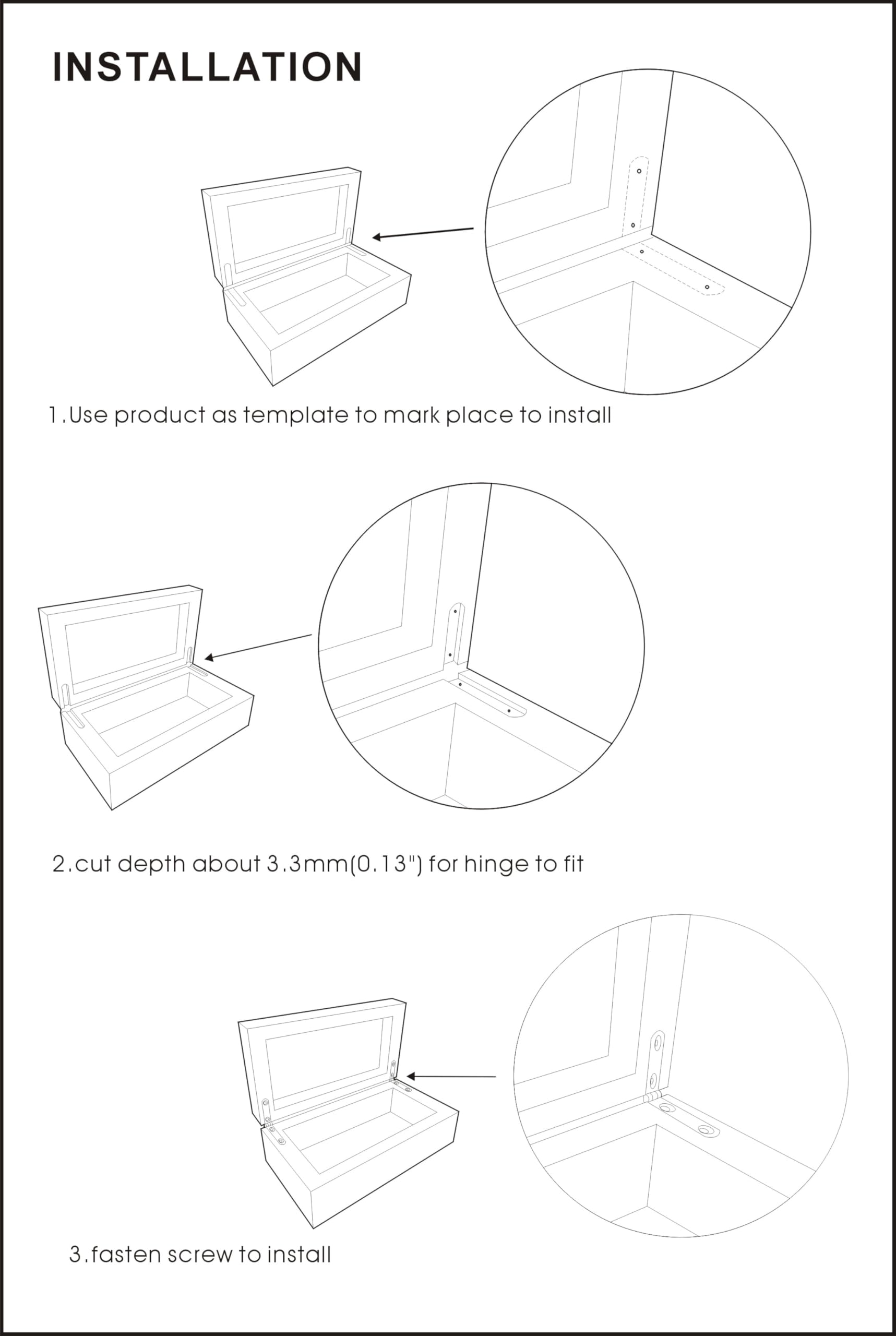 QCAA easy-install hinge for reliable jewelry or cigar box lids.