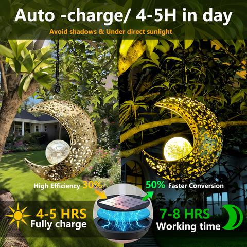 Hanging moon light on trees or fences for garden decor.