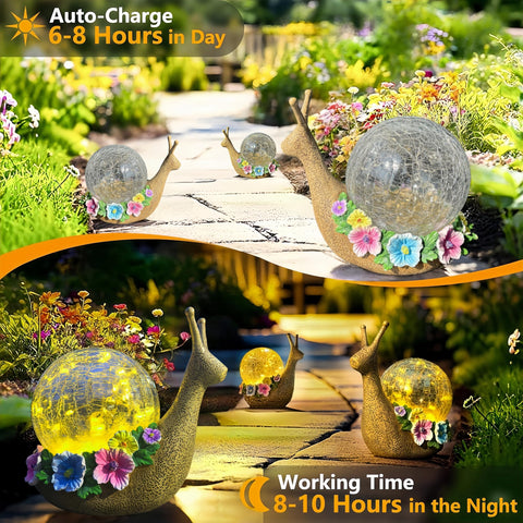 QCF snail decor provides warm light for lawns and beds.