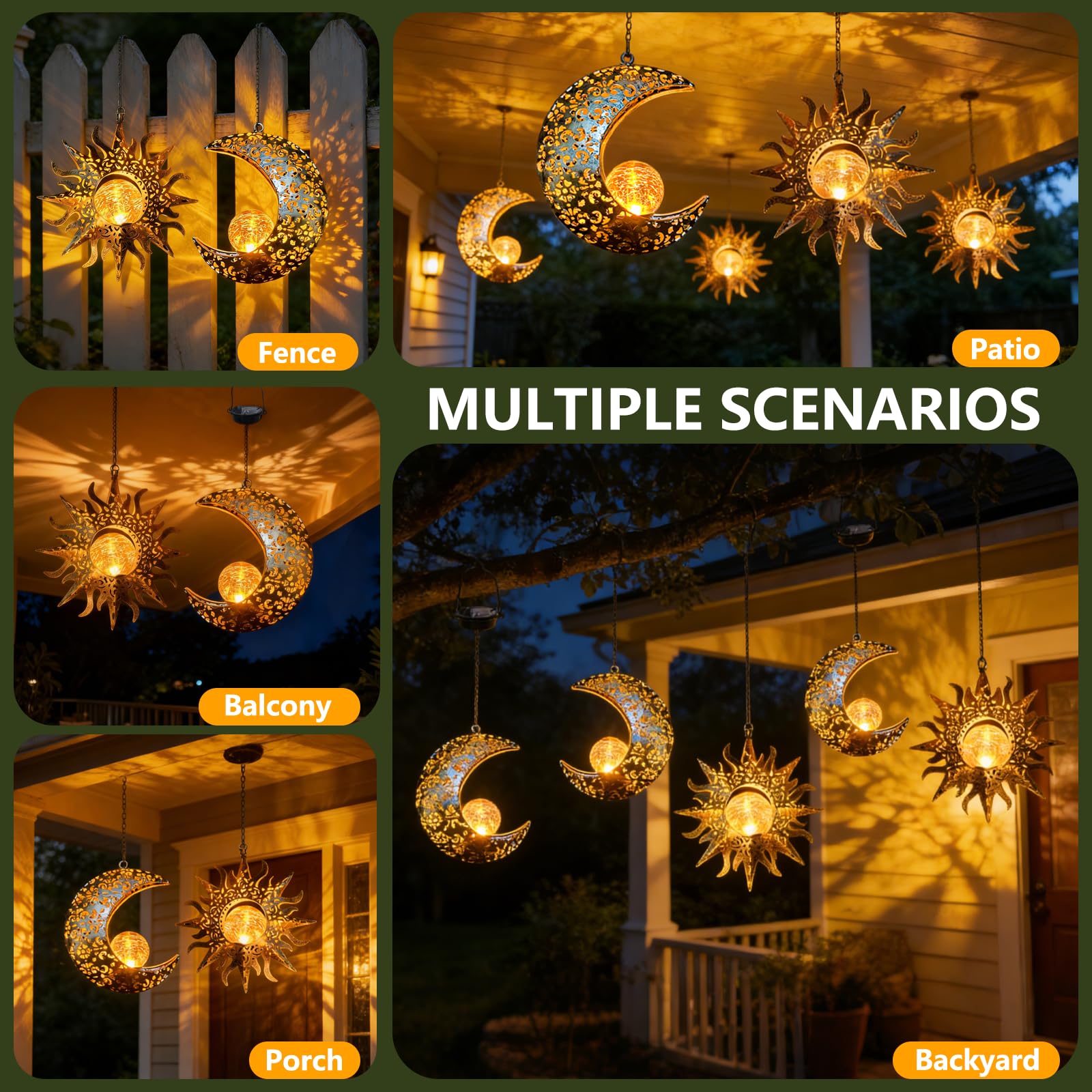 QCF sunflower design lanterns add cozy garden decor by day and night.