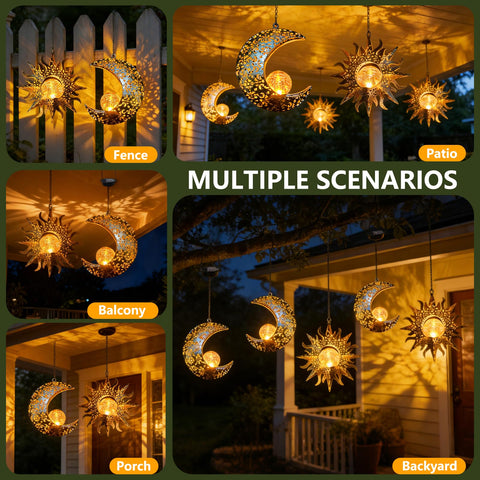 QCF sunflower design lanterns add cozy garden decor by day and night.