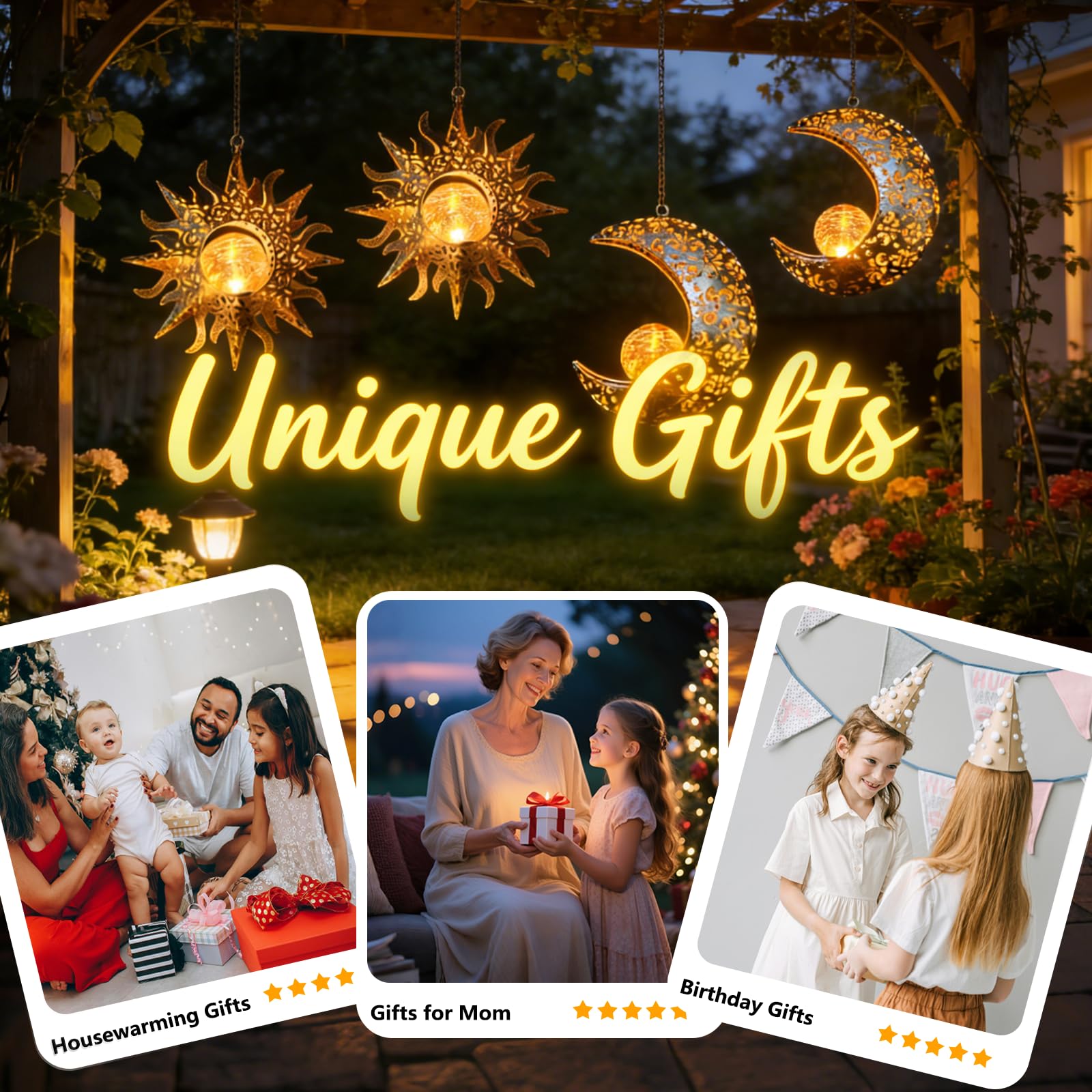 QCF garden lighting gift idea for gardeners and outdoor hosts.