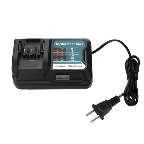 QCZRED DC10WD charger front view showing compact design for Makita batteries