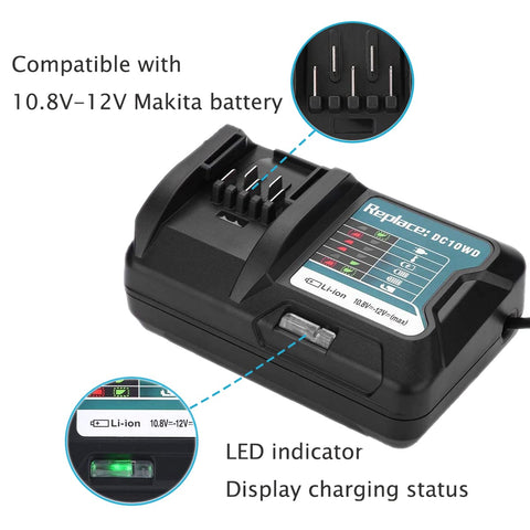 QCZRED DC10WD charger side view featuring US plug for portability