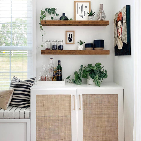 QEEIG shelves in kitchen area showing convenient storage and display capacity.