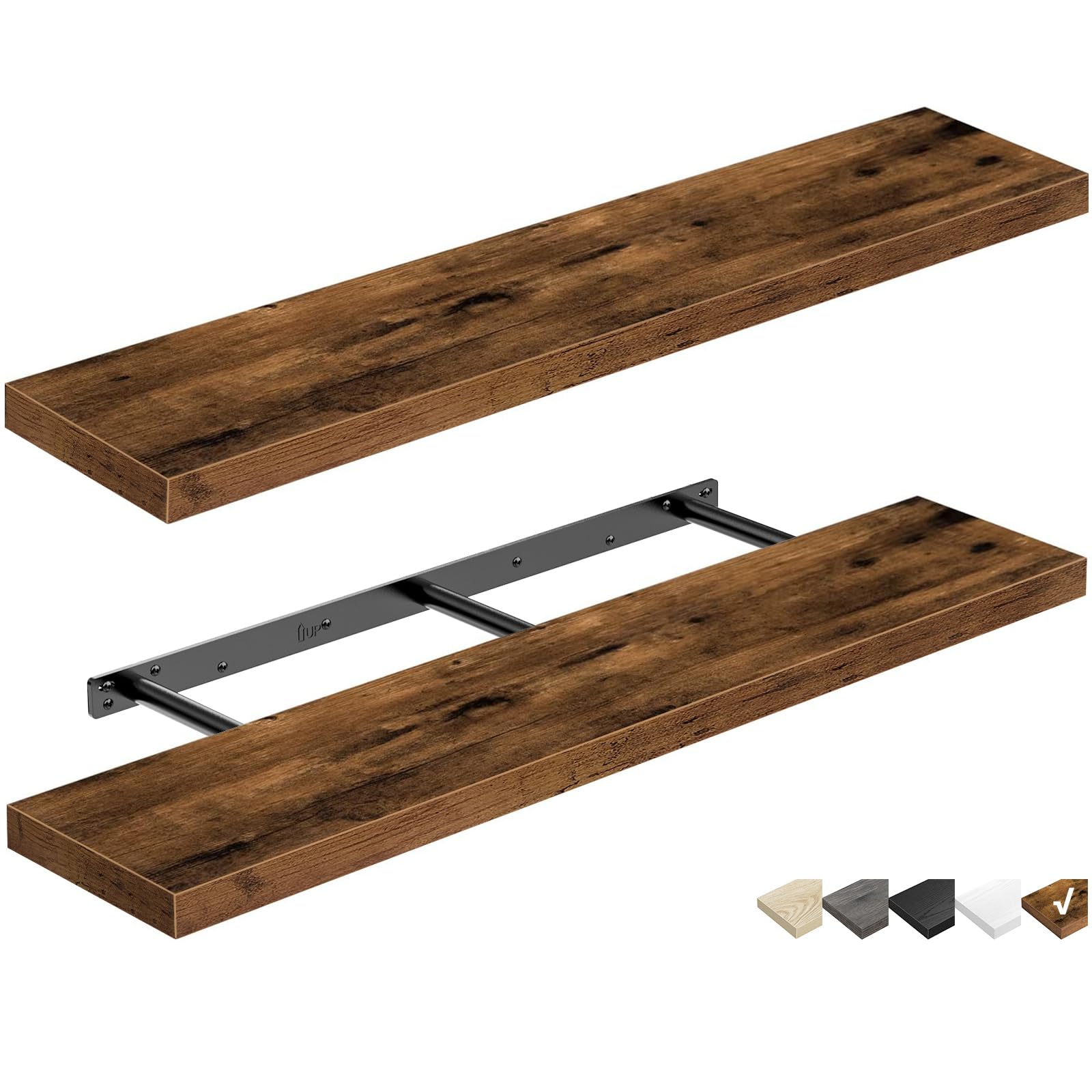 QEEIG Floating Shelves front view highlights the long display surface for books and decor.