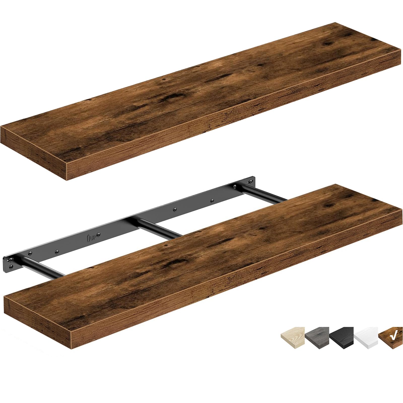 QEEIG floating shelves front view reveals long 31.5-inch display space for decor and books.