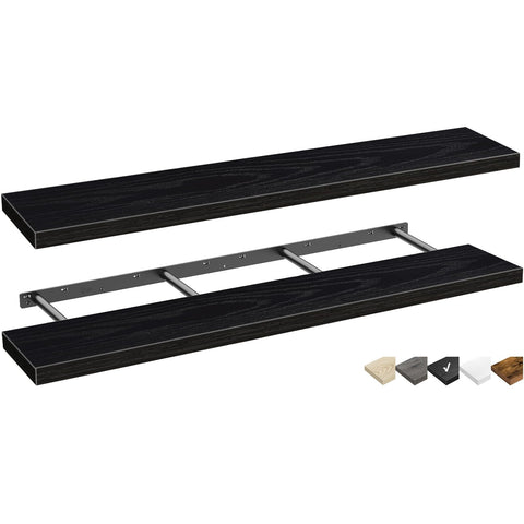 QEEIG floating shelves provide extra-long wall storage with a sleek black finish.