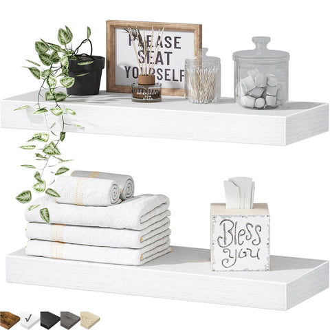 QEEIG bathroom floating shelves over toilet packaging and components for quick setup.