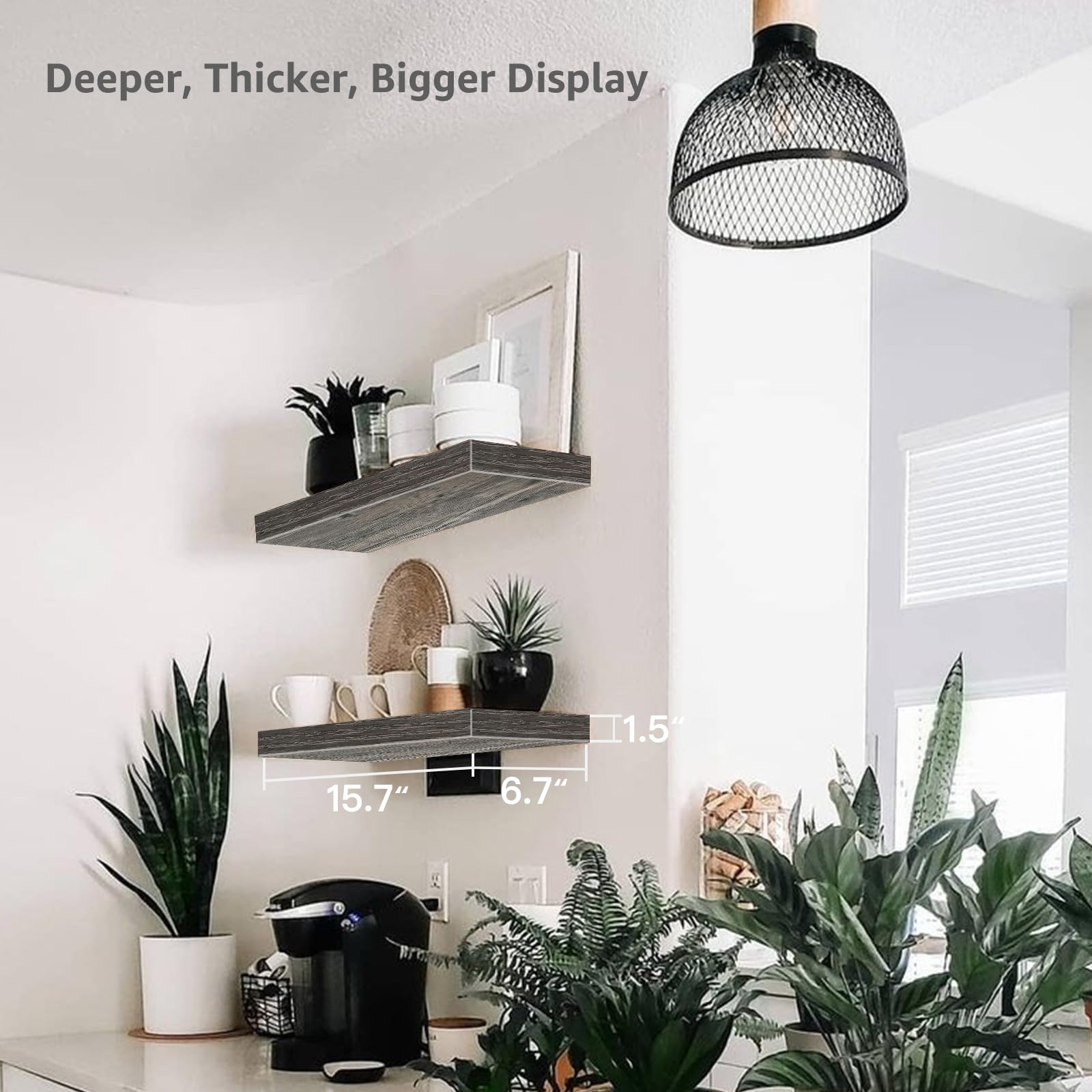 QEEIG bathroom floating shelves top view highlighting 6.7-inch depth