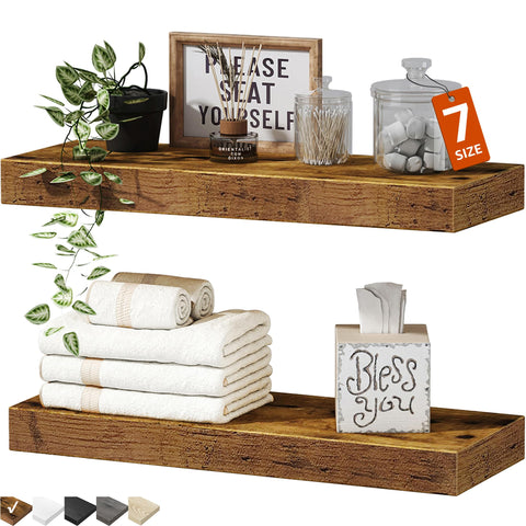 QEEIG bathroom floating shelves above toilet displaying towels and decor.