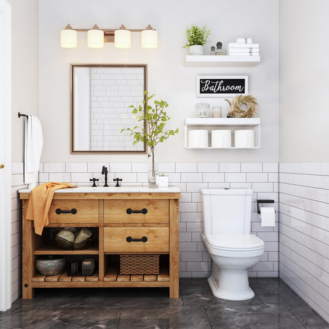QEEIG two-shelf floating unit with metal basket for towels and toilet paper