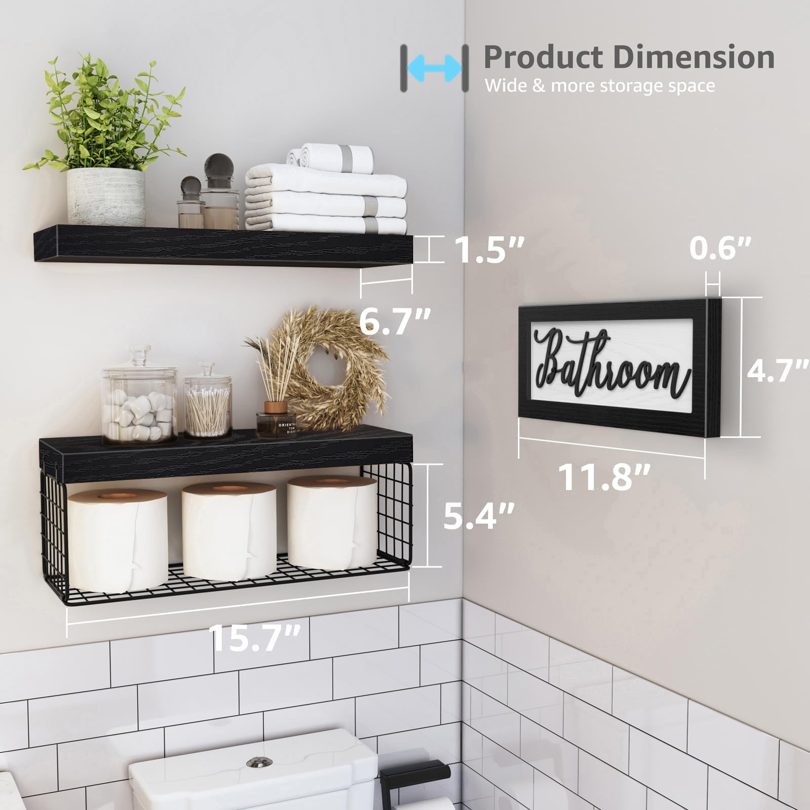 QEEIG decorative sign enhances rustic bathroom decor and visual balance.