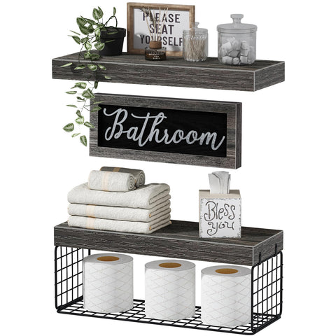QEEIG bathroom shelves over toilet setup showing compact storage and farmhouse charm