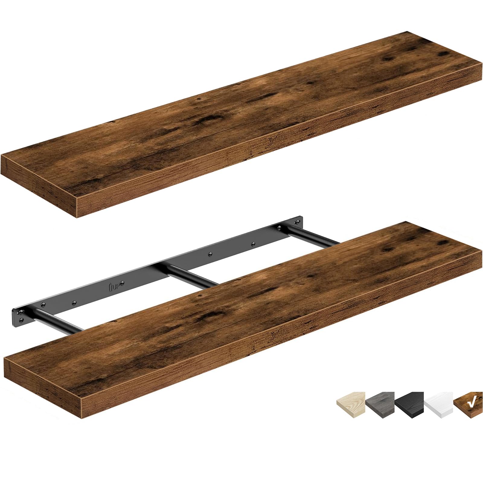 QEEIG floating shelves left view showing rustic long display space for decor