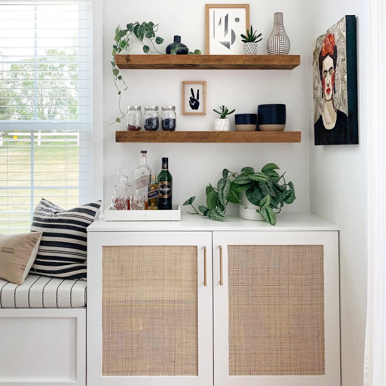 QEEIG floating shelves right view highlighting long wall-mounted unit