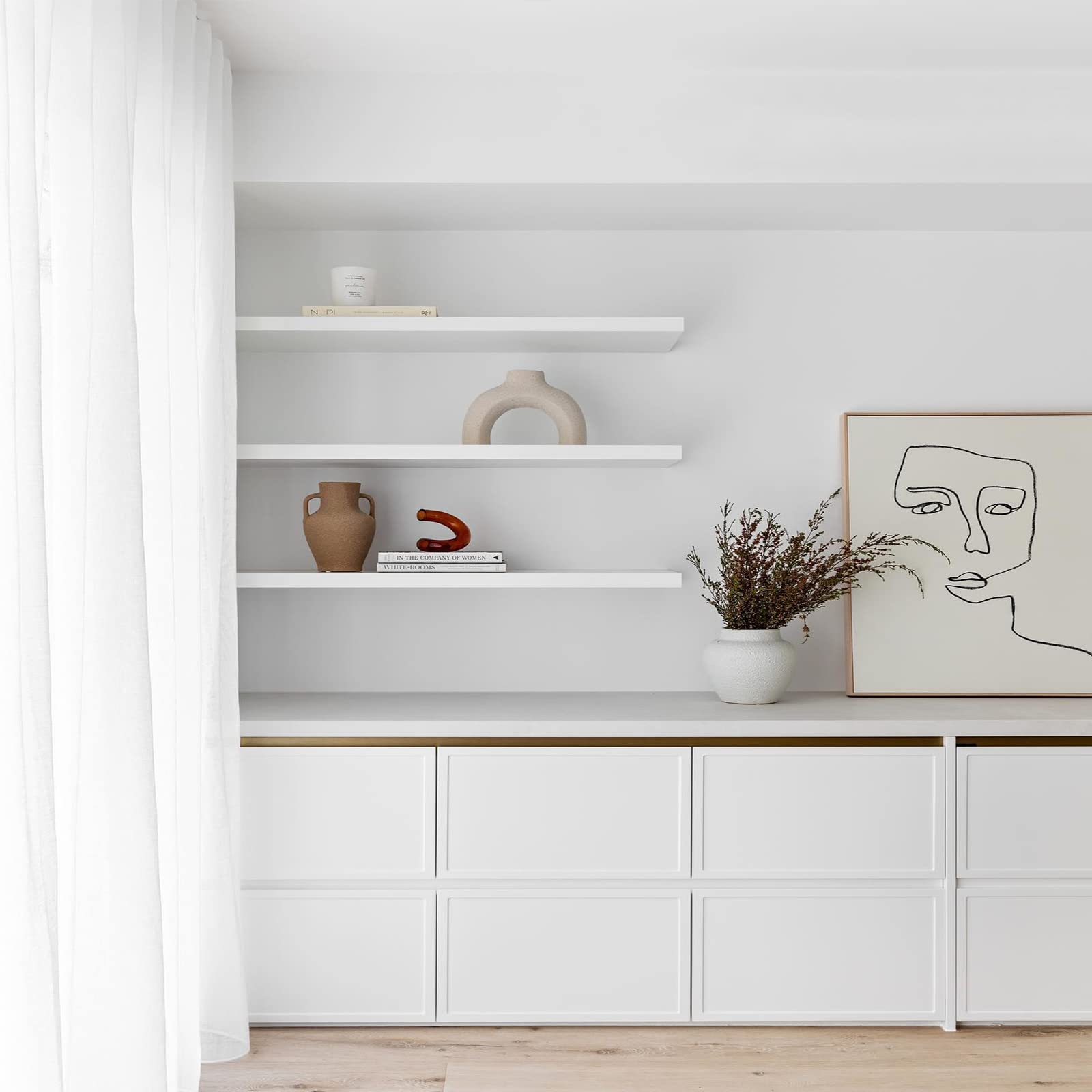 QEEIG sturdy MDF shelves suitable for succulents and small decor on the wall.