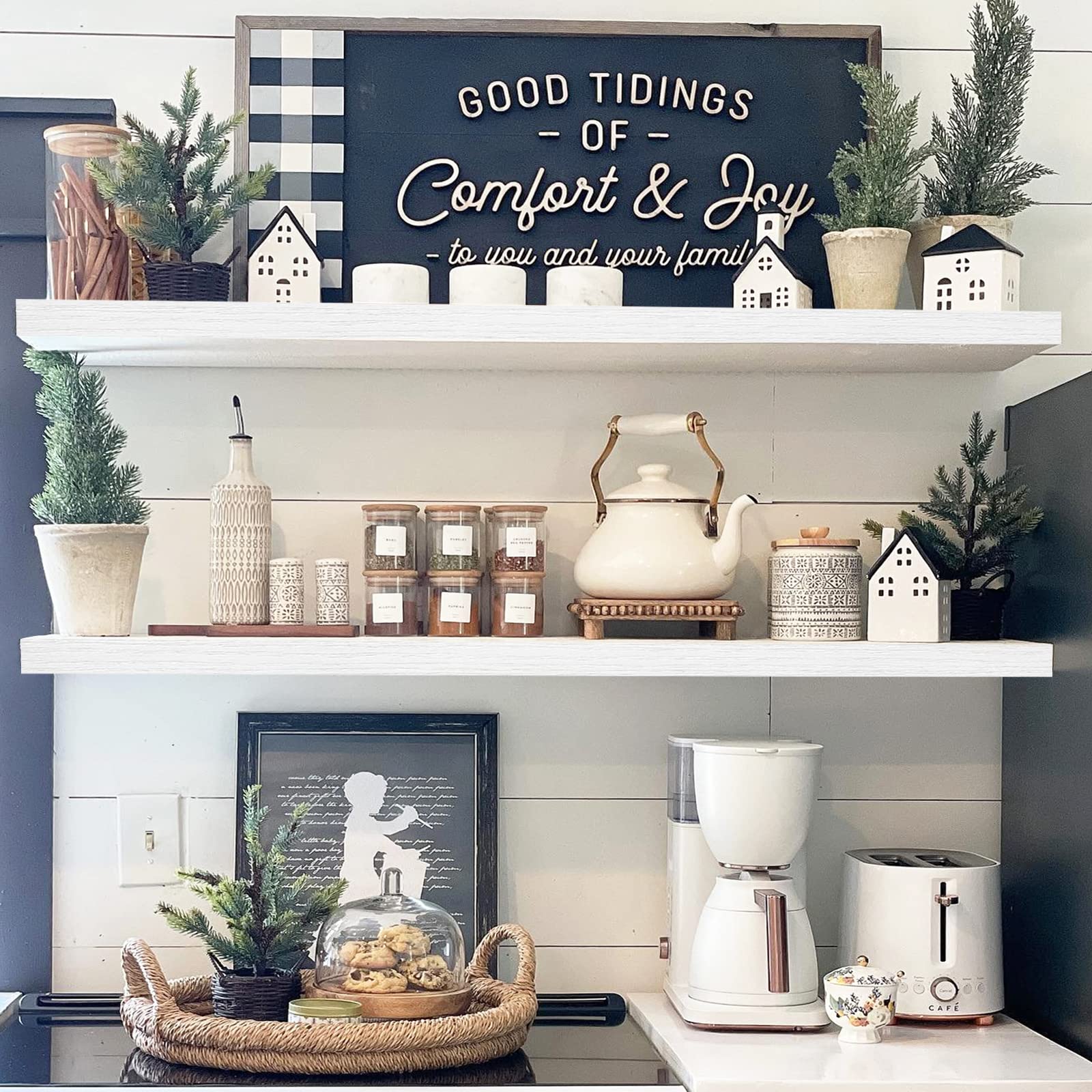 QEEIG invisible brackets create a near-floating look with farmhouse charm.