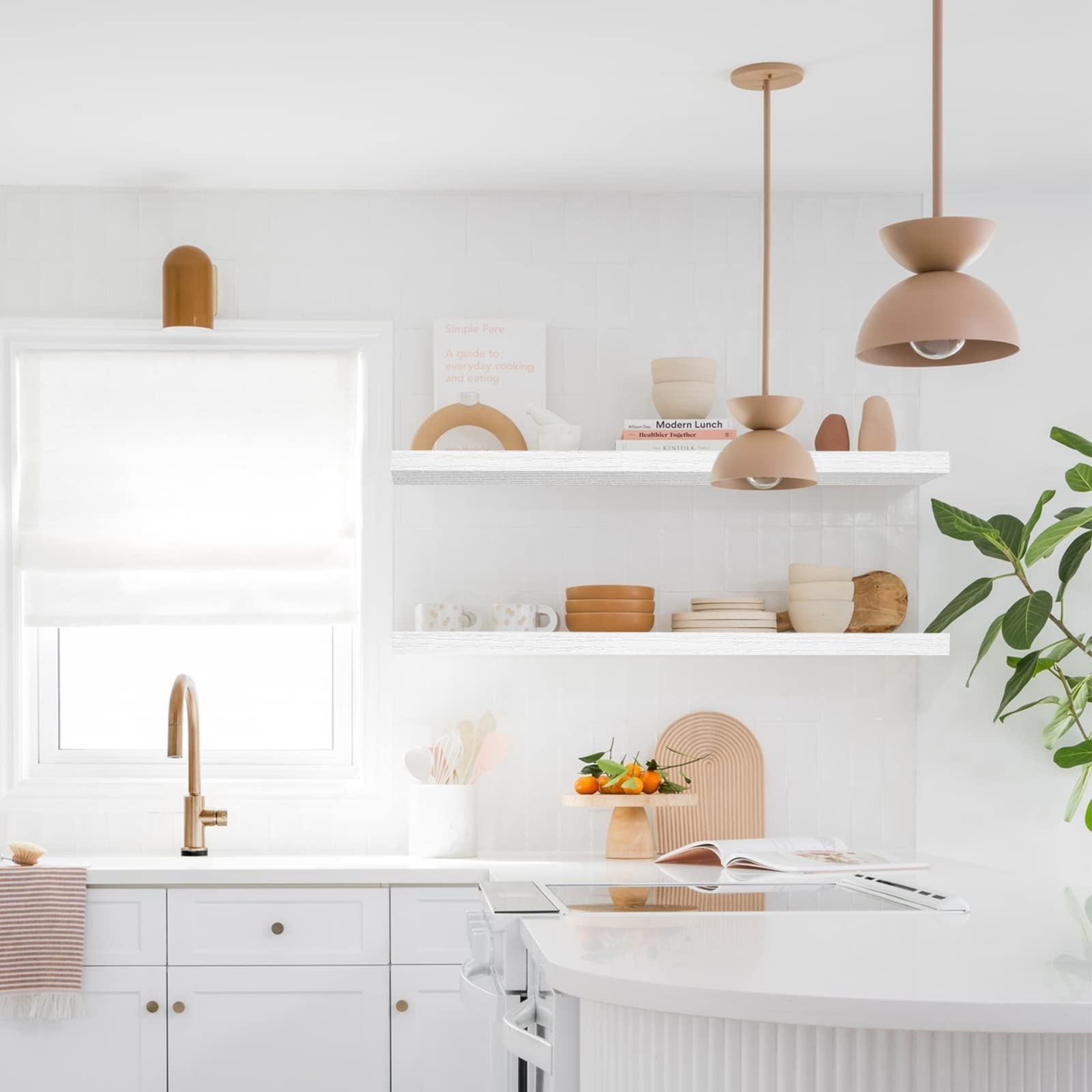 QEEIG extra-long shelves maximize workspace above desks or fireplaces.