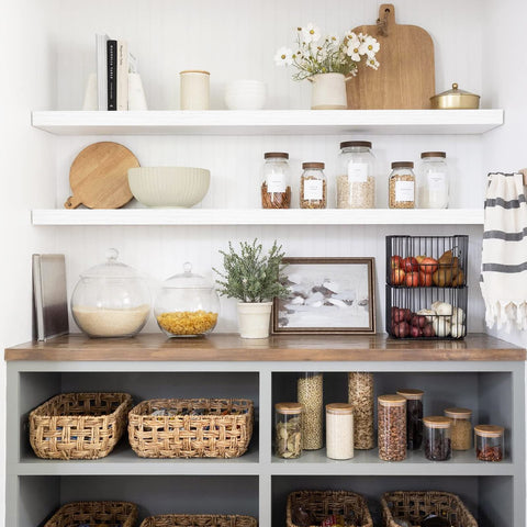 QEEIG 47.2 inch shelves offer generous storage for kitchen essentials and decor.