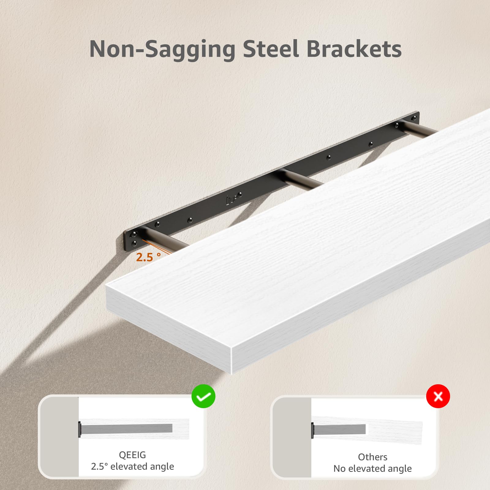 QEEIG wall-mounted shelves above desk for workspace organization