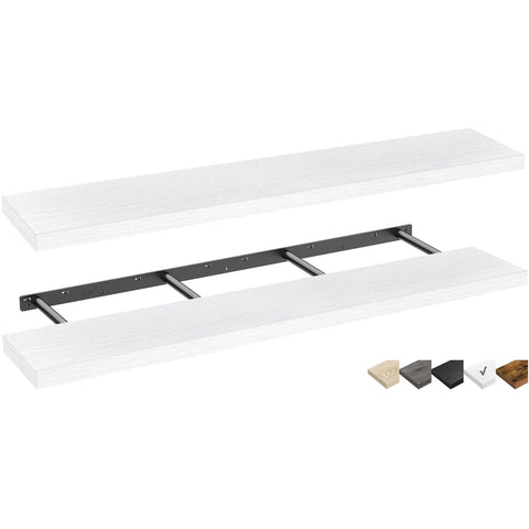 QEEIG floating shelves in white display books and decor above a desk