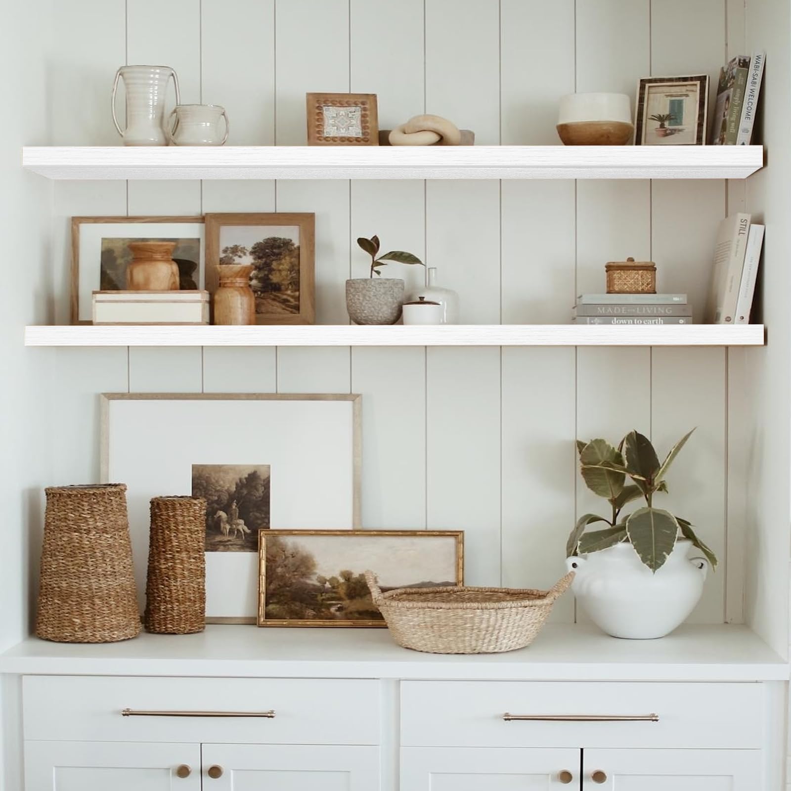 QEEIG 55.1-inch shelves arranged in living room for plants and keepsakes