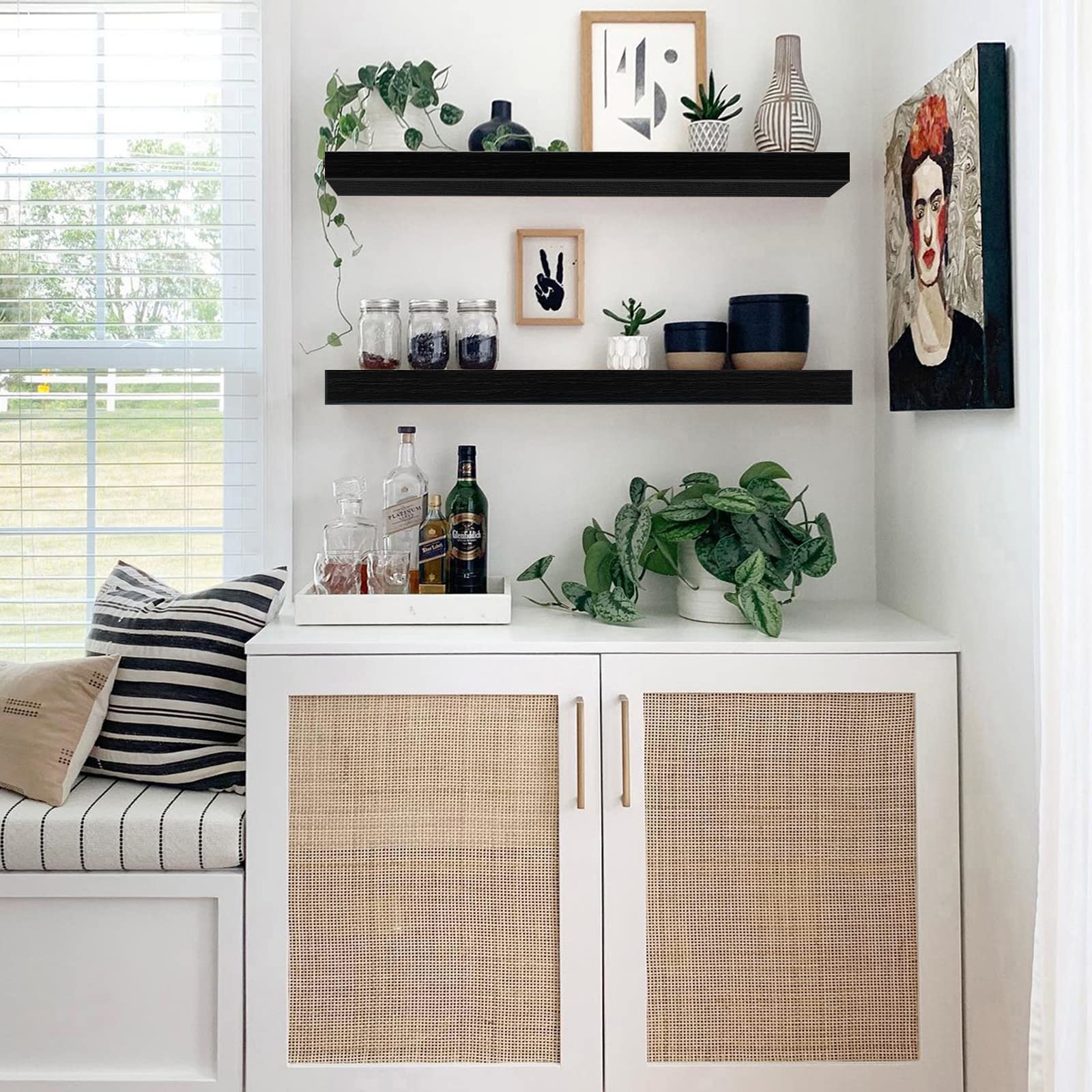 QEEIG wall-mounted two-pack shelves ideal for living or kitchen decor
