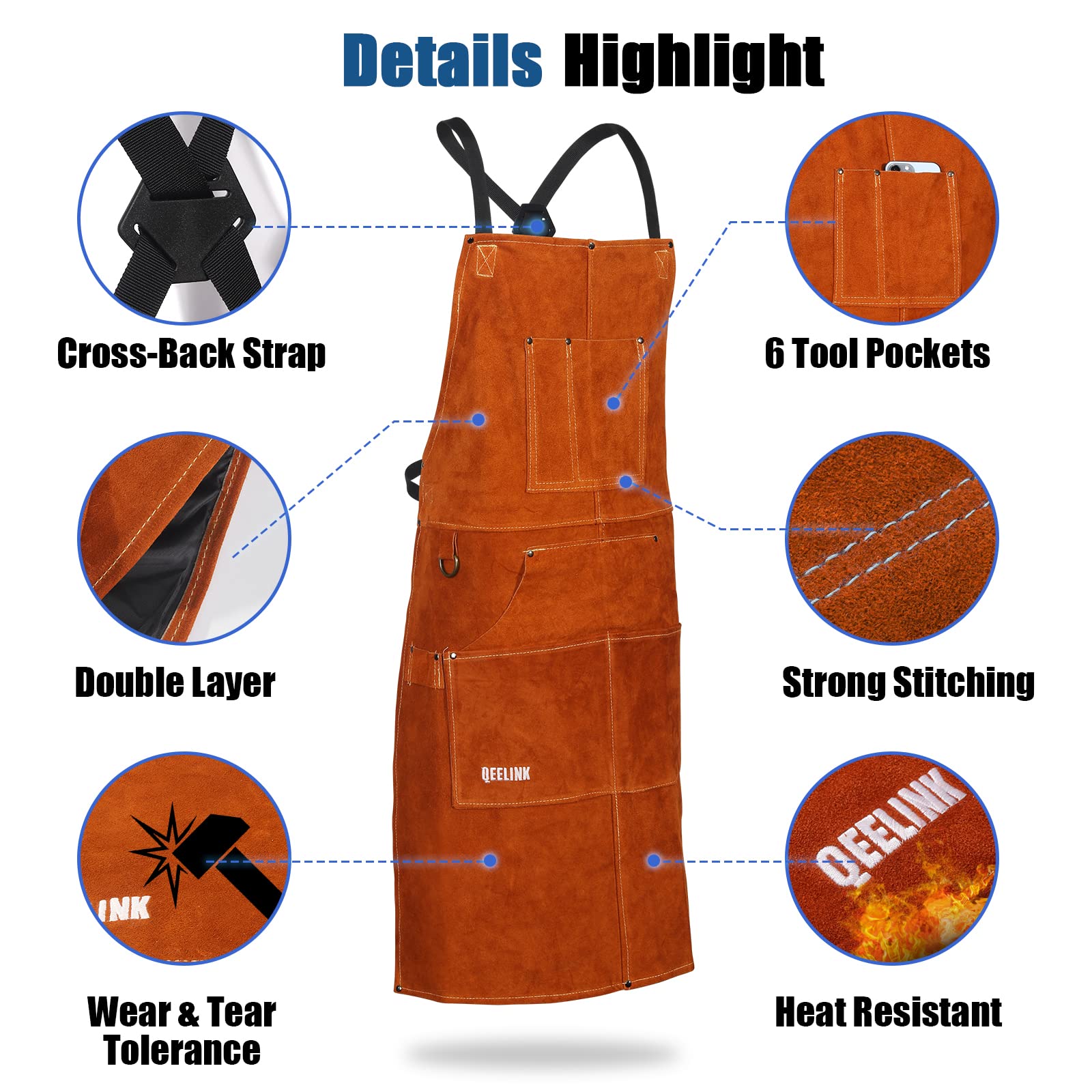 QeeLink adjustable apron fits from M to XXXL for men and women.