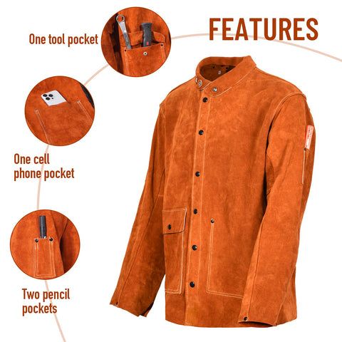 QeeLink Welding Jacket back view highlights durable stitching and rivets for tough environments