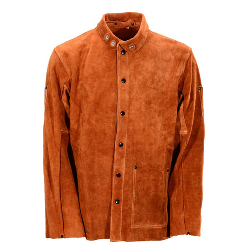 QeeLink Leather Welding Jacket worn in workshop illustrating versatility for blacksmithing