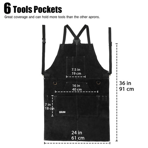 QeeLink leather workshop apron, six-tool pockets provide quick-access storage.