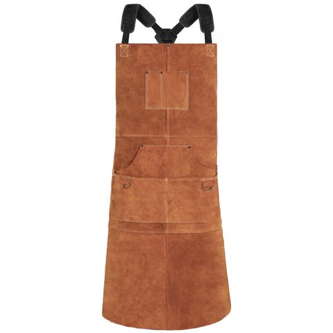 QeeLink welding apron with full-coverage bib protects from sparks and splatter