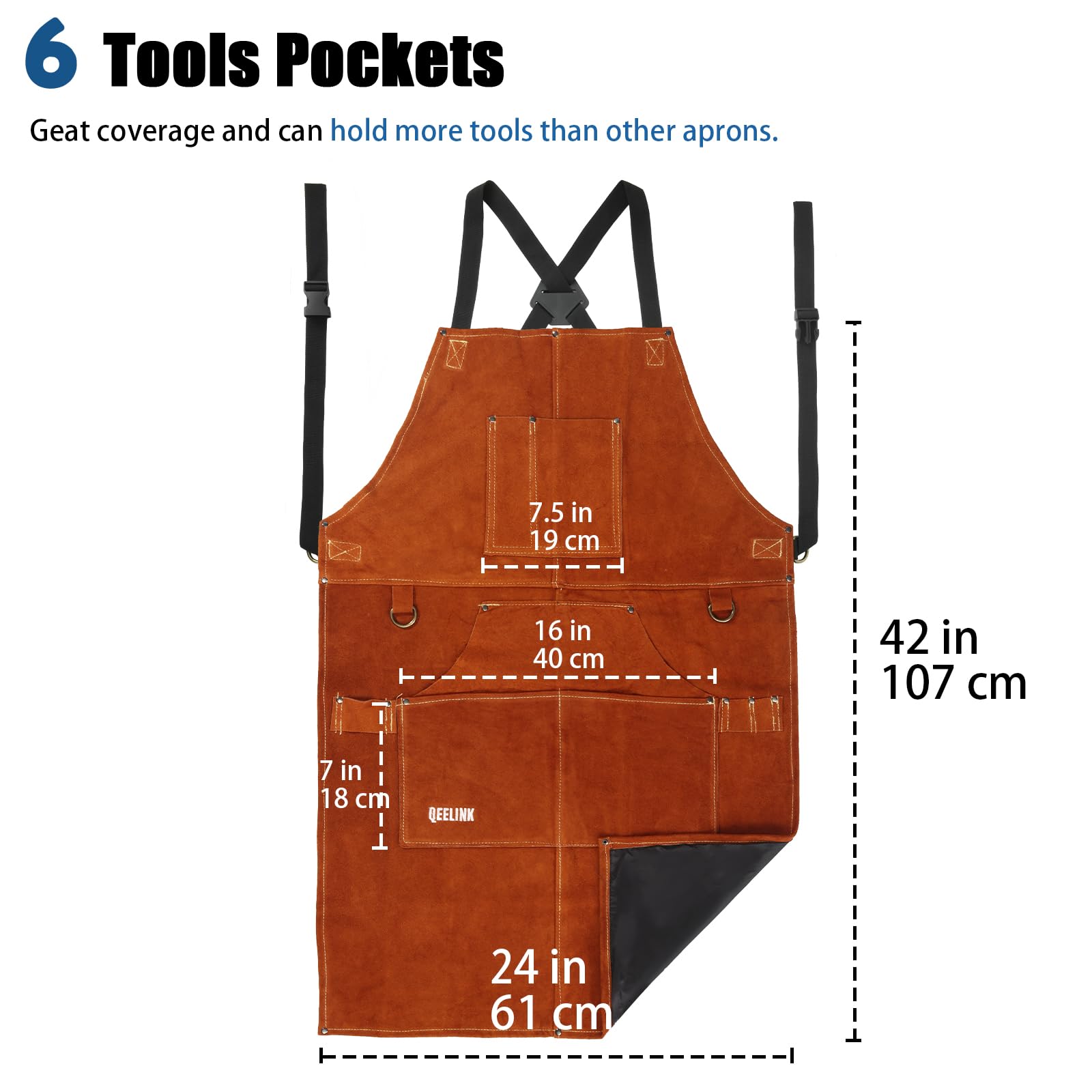 QeeLink welding apron with six pockets keeps tools organized within reach