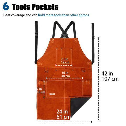 QeeLink welding apron with six pockets keeps tools organized within reach