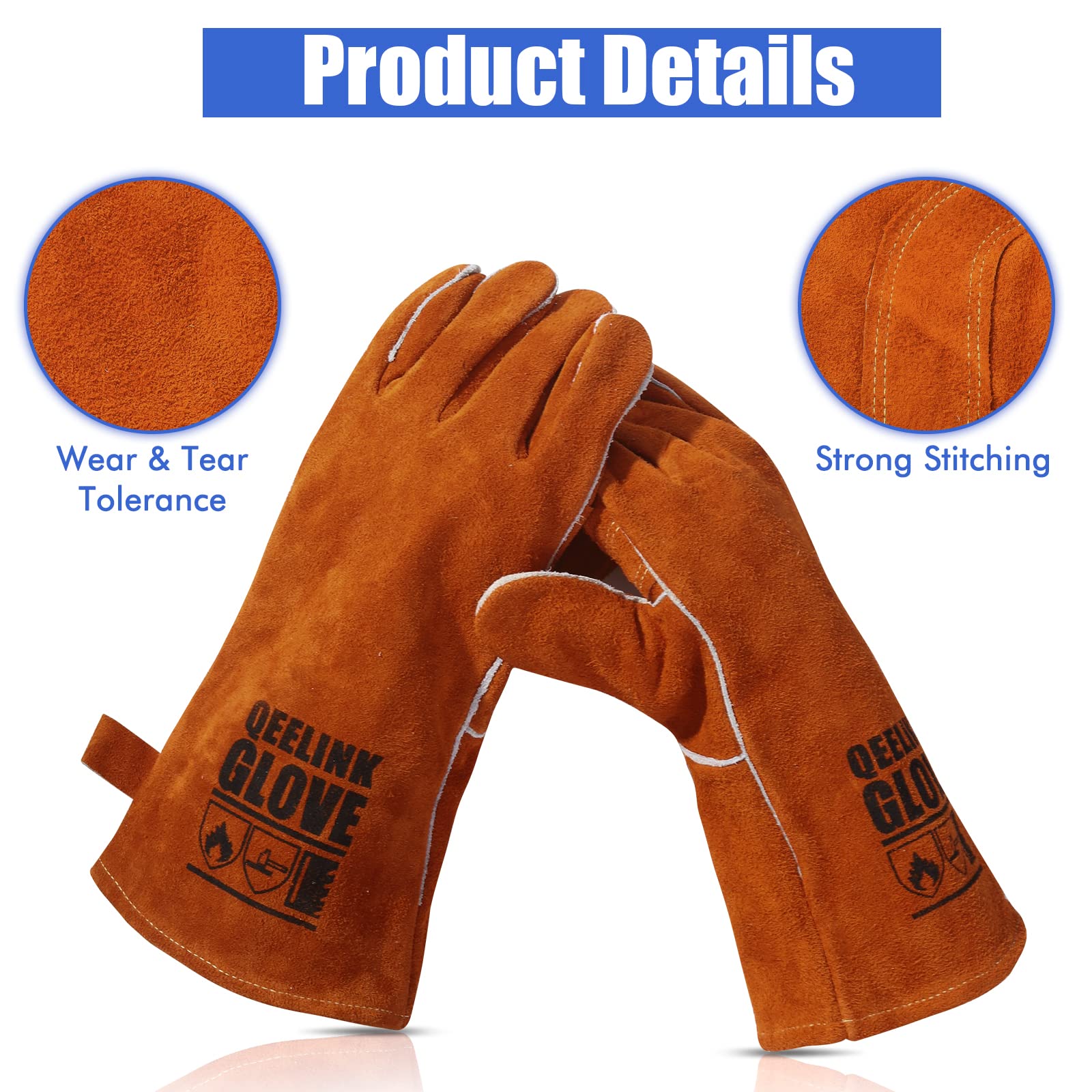 QeeLink gloves feature reinforced stitching for durability and safety.