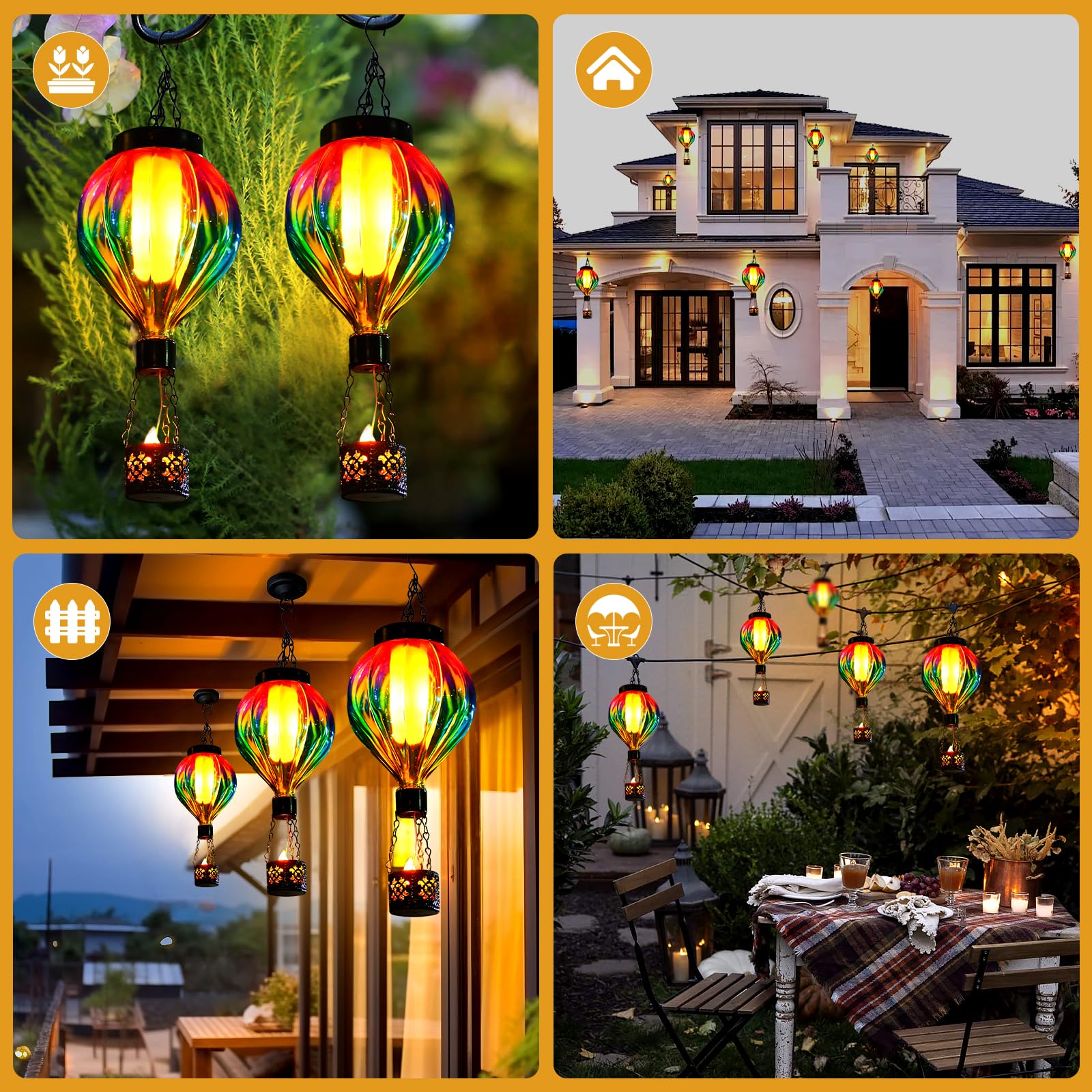 QeemTaco flame effect solar lantern creates flicker on patios