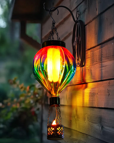 QeemTaco hot air balloon solar lantern glass glows outdoors