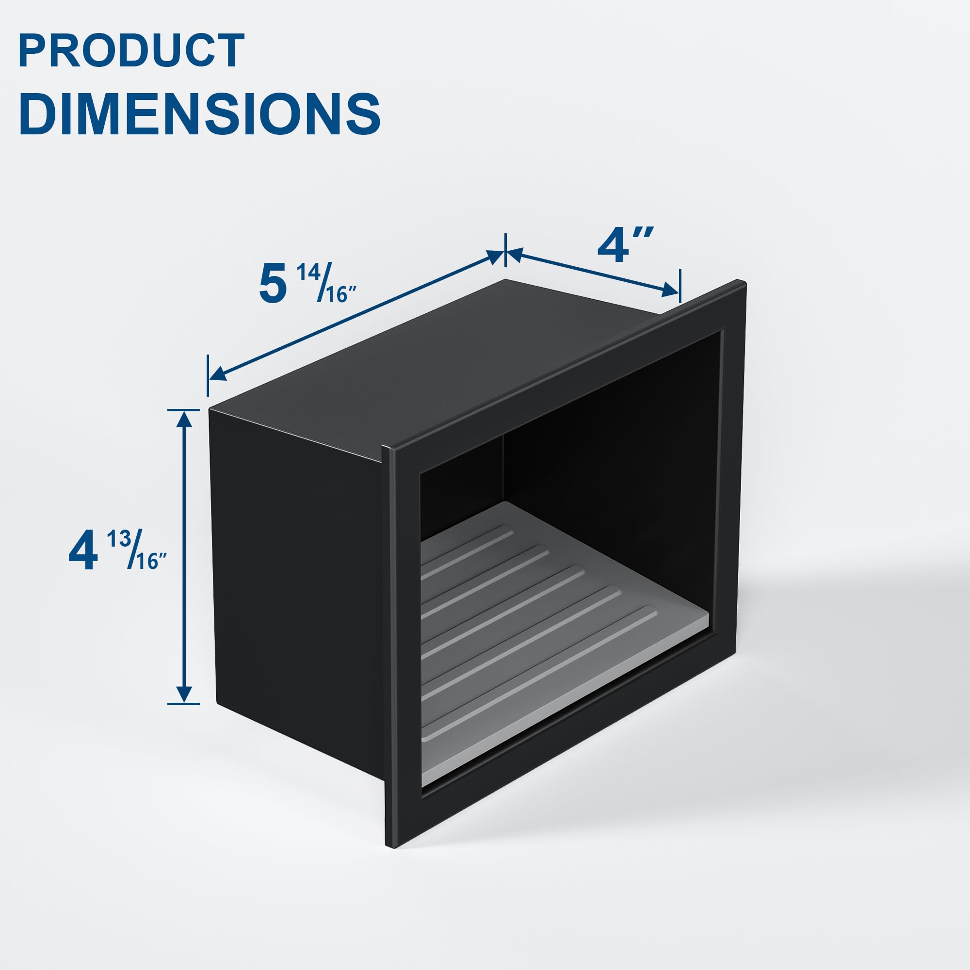 Qeke matte black shower niche close-up reveals sleek, easy-clean surface